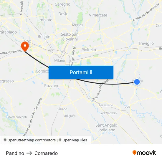 Pandino to Cornaredo map