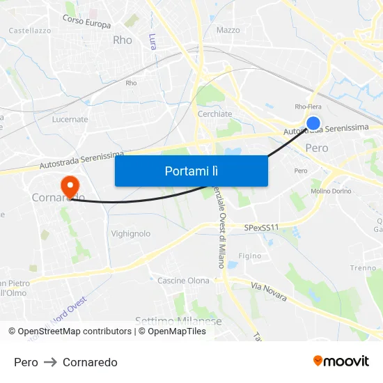 Pero to Cornaredo map