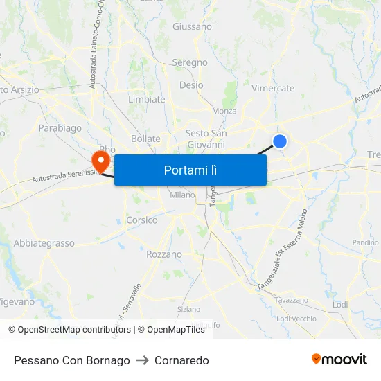 Pessano Con Bornago to Cornaredo map