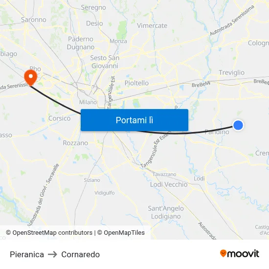 Pieranica to Cornaredo map