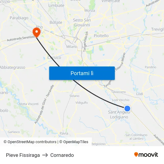 Pieve Fissiraga to Cornaredo map