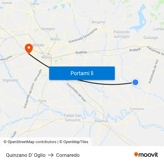 Quinzano D' Oglio to Cornaredo map
