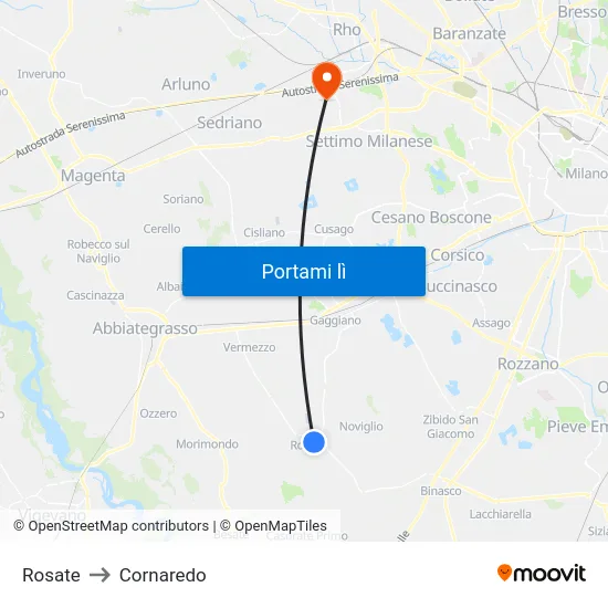 Rosate to Cornaredo map