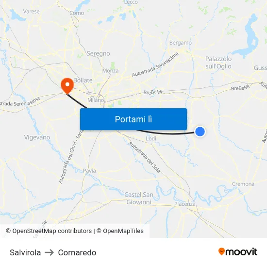 Salvirola to Cornaredo map