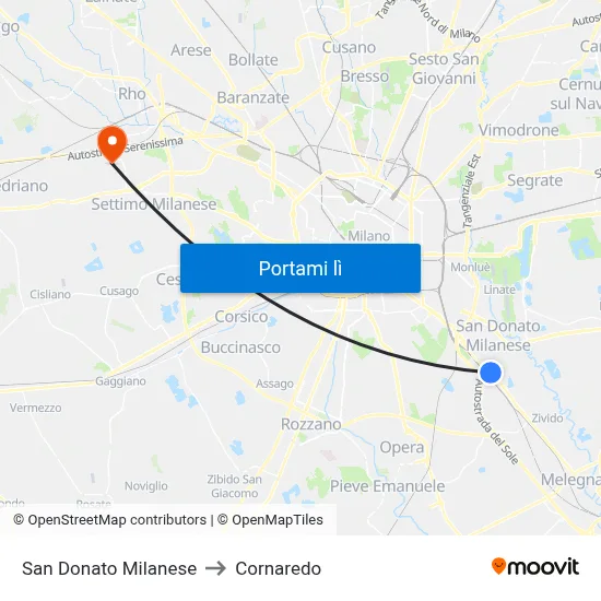 San Donato Milanese to Cornaredo map