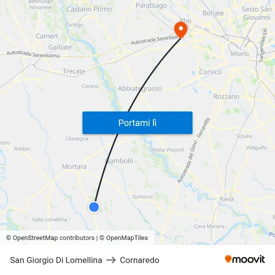 San Giorgio Di Lomellina to Cornaredo map