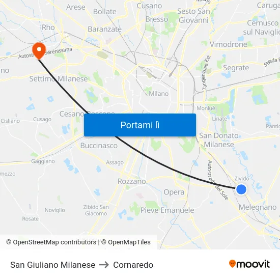 San Giuliano Milanese to Cornaredo map