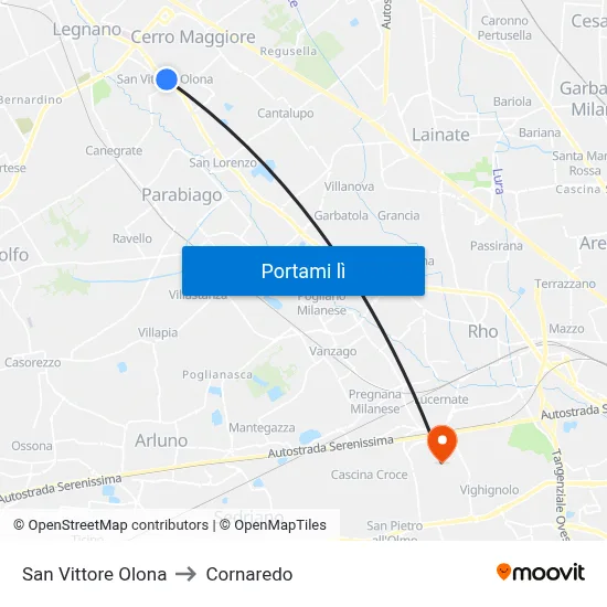 San Vittore Olona to Cornaredo map