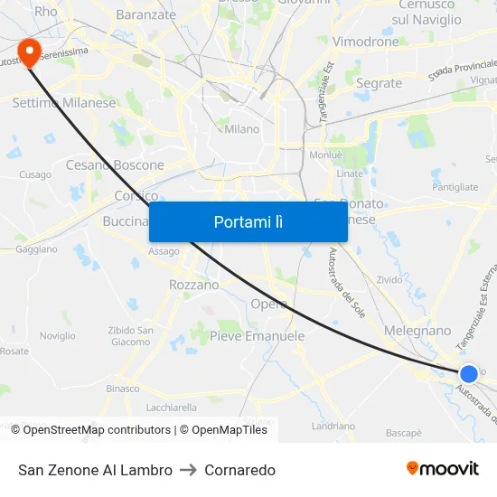 San Zenone Al Lambro to Cornaredo map
