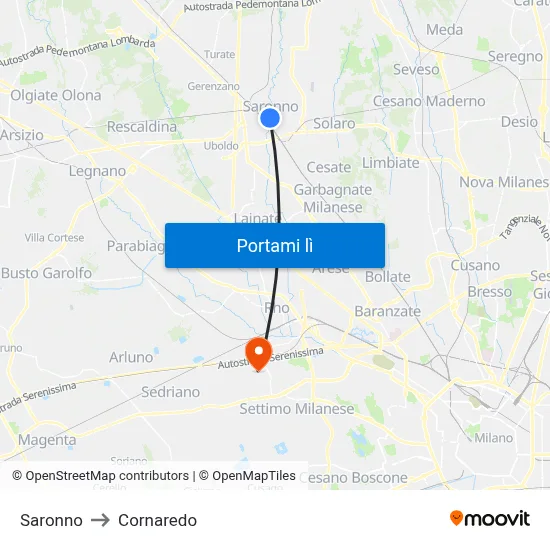 Saronno to Cornaredo map
