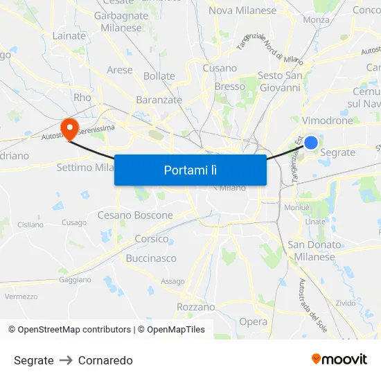 Segrate to Cornaredo map