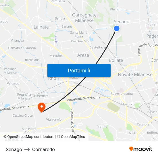 Senago to Cornaredo map