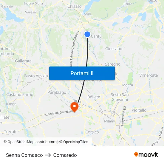 Senna Comasco to Cornaredo map