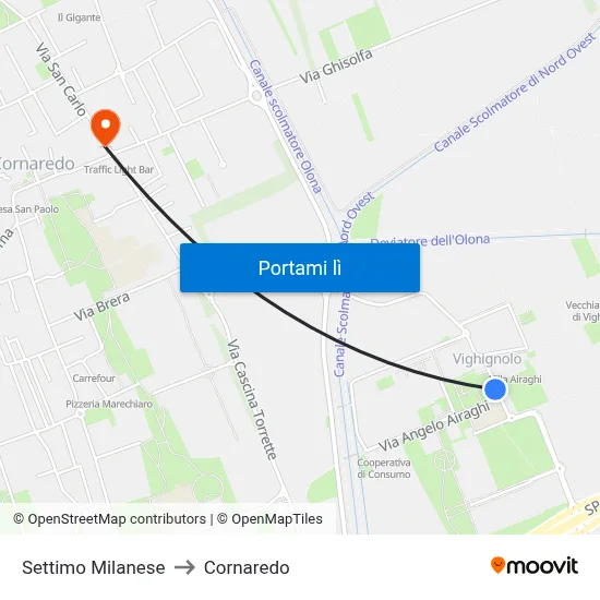 Settimo Milanese to Cornaredo map