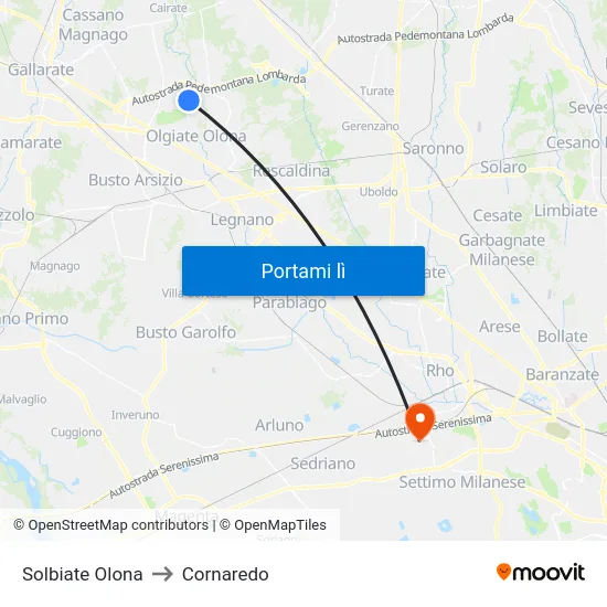 Solbiate Olona to Cornaredo map