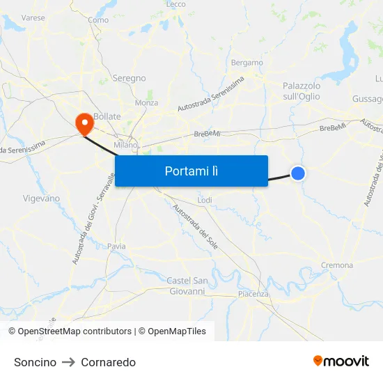 Soncino to Cornaredo map