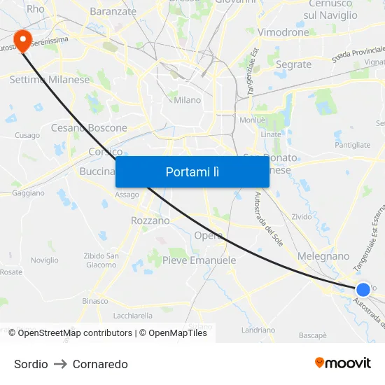 Sordio to Cornaredo map
