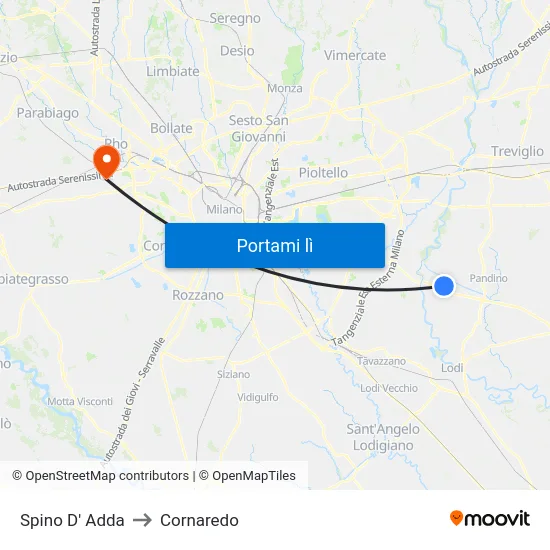 Spino D' Adda to Cornaredo map