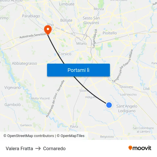 Valera Fratta to Cornaredo map