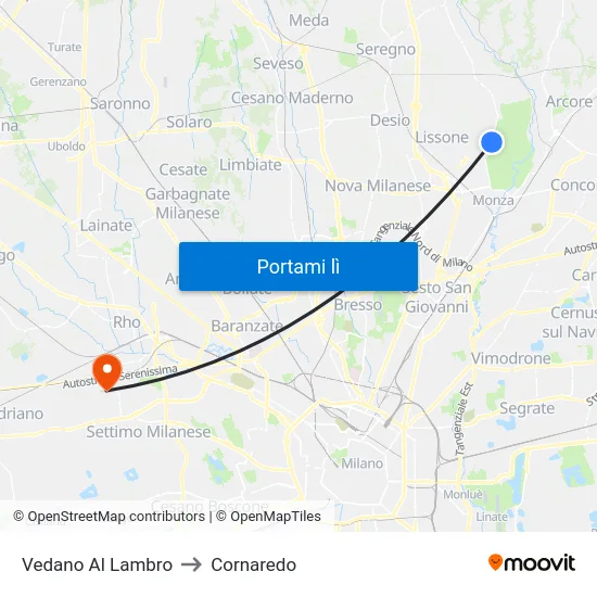 Vedano Al Lambro to Cornaredo map