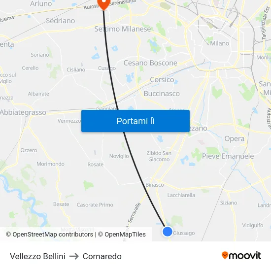Vellezzo Bellini to Cornaredo map