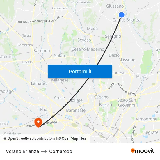 Verano Brianza to Cornaredo map