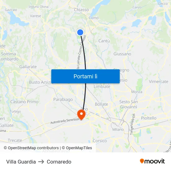 Villa Guardia to Cornaredo map