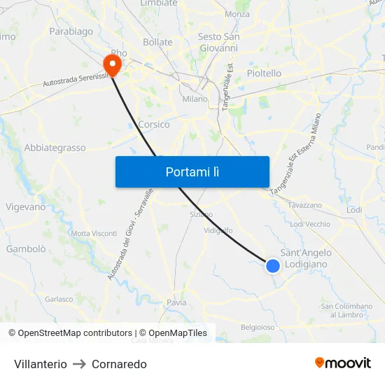 Villanterio to Cornaredo map