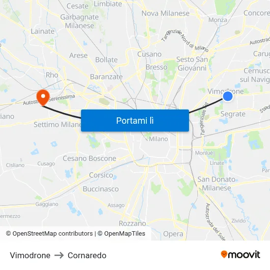 Vimodrone to Cornaredo map
