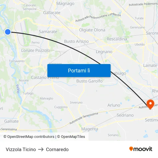 Vizzola Ticino to Cornaredo map