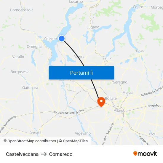 Castelveccana to Cornaredo map