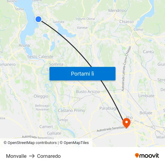 Monvalle to Cornaredo map