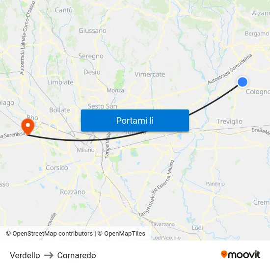 Verdello to Cornaredo map