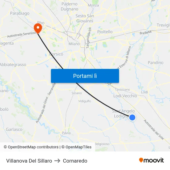 Villanova Del Sillaro to Cornaredo map
