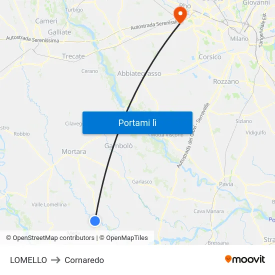 LOMELLO to Cornaredo map