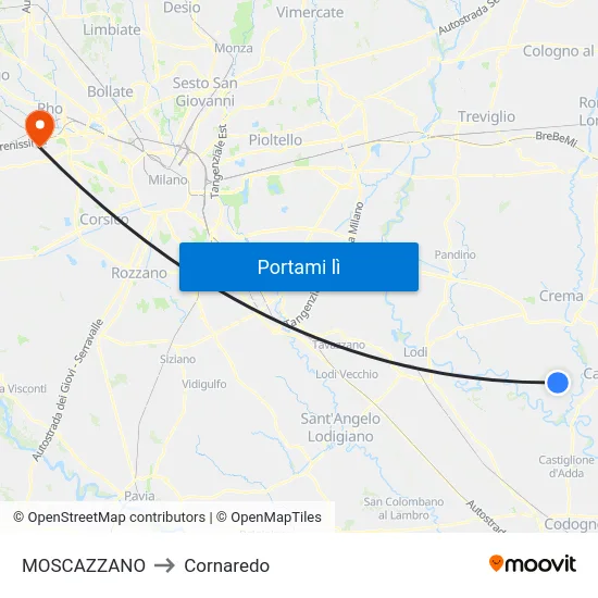 MOSCAZZANO to Cornaredo map