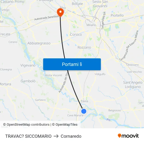 TRAVAC? SICCOMARIO to Cornaredo map