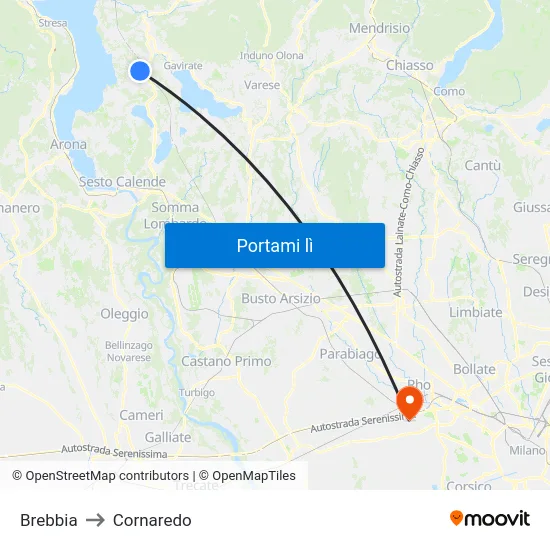 Brebbia to Cornaredo map
