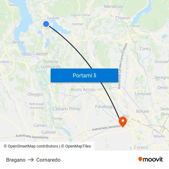 Bregano to Cornaredo map