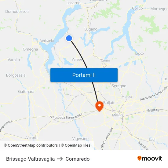 Brissago-Valtravaglia to Cornaredo map