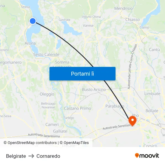 Belgirate to Cornaredo map
