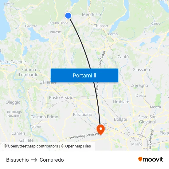 Bisuschio to Cornaredo map