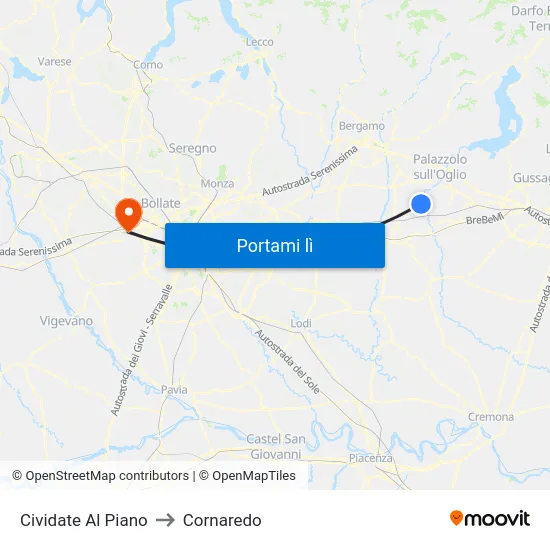 Cividate Al Piano to Cornaredo map