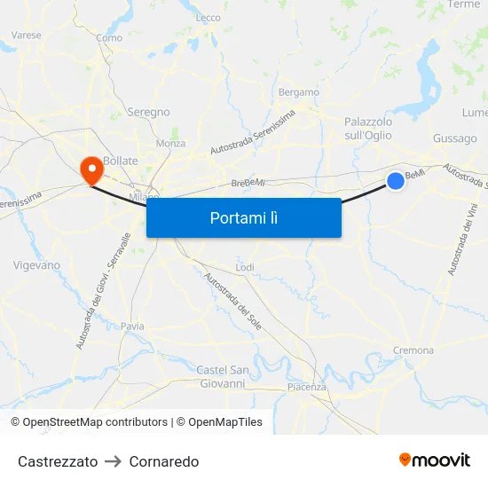 Castrezzato to Cornaredo map