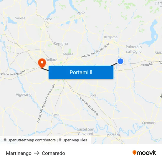 Martinengo to Cornaredo map