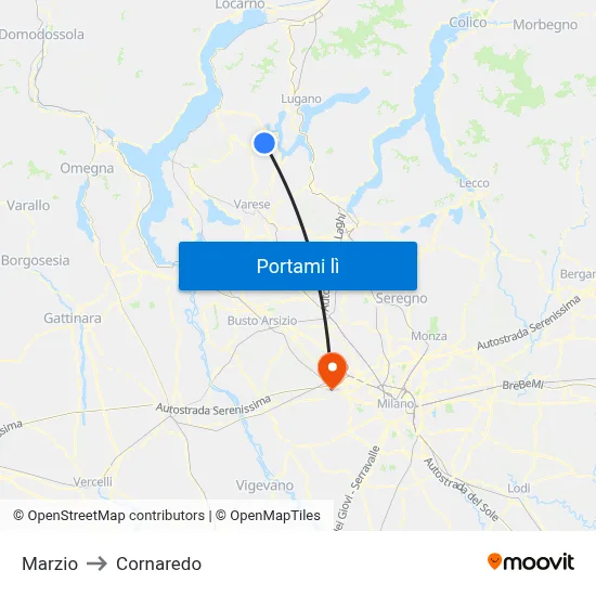 Marzio to Cornaredo map
