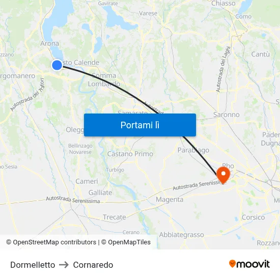 Dormelletto to Cornaredo map