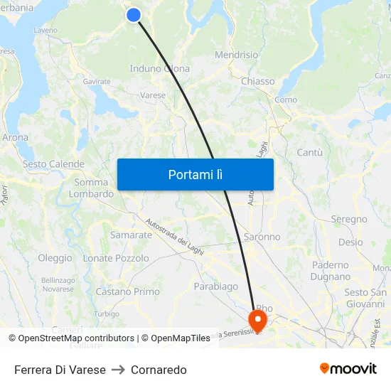 Ferrera Di Varese to Cornaredo map