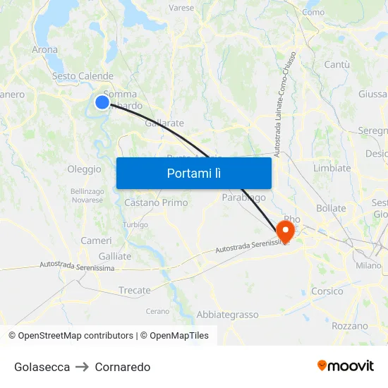 Golasecca to Cornaredo map