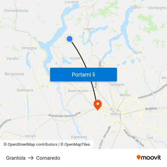 Grantola to Cornaredo map